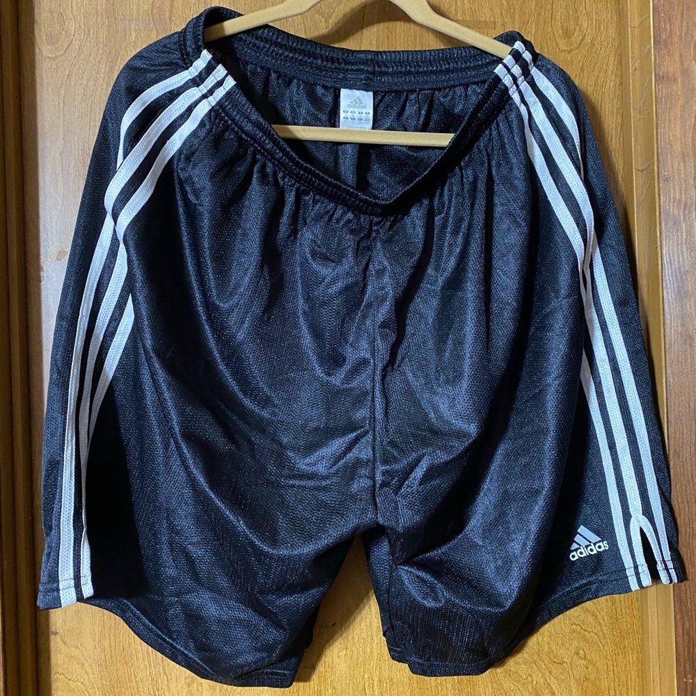 Adidas Men's Black and White Striped Athletic Shorts